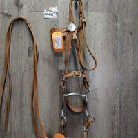 Tooled Headstall, Wide Browband & Noseband, Split Reins, 3.75" Curb Bit *vgc/gc, rubs, scrapes, scratches, stains, older
