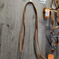 Tooled Headstall, Wide Browband & Noseband, Split Reins, 3.75" Curb Bit *vgc/gc, rubs, scrapes, scratches, stains, older
