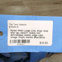 Nylon Web Lunge Line, snap, loop end *gc, clean?, faded, mnr dirt/residue, stains, edge rubs, snags, frays, marker
