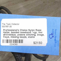 Nylon Rope Halter, beaded noseband *vgc, mnr dirt/residue, undone stitching, snags, frays, missing beads, stains
