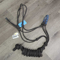 Stiff Thick Nylon Rope Halter, braided nose, lead rope *gc, mnr dirt, residue, rubs, stains, stiff, mnr hair
