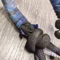 Stiff Thick Nylon Rope Halter, braided nose, lead rope *gc, mnr dirt, residue, rubs, stains, stiff, mnr hair
