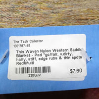 Thin Woven Nylon Western Saddle Blanket - Pad *gc/fair, v.dirty, hairy, stiff, edge rubs & thin spots
