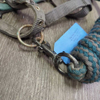 Fleece-Nylon Halter, adj, snap, braided nylon lead *fair, dirty, stains, residue, hair, rust, snags, rubs, threads
