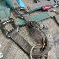 Fleece-Nylon Halter, adj, snap, braided nylon lead *fair, dirty, stains, residue, hair, rust, snags, rubs, threads
