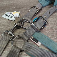 Fleece-Nylon Halter, adj, snap, braided nylon lead *fair, dirty, stains, residue, hair, rust, snags, rubs, threads
