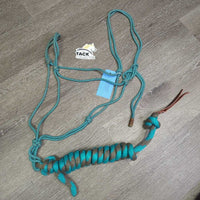 Thin Soft Cotton Rope Halter, lead rope, leather tassel *vgc, mnr pills, rubs, dirt
