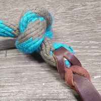 Thin Soft Cotton Rope Halter, lead rope, leather tassel *vgc, mnr pills, rubs, dirt
