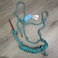 Thin Soft Cotton Rope Halter, lead rope, leather tassel *vgc, mnr pills, rubs, dirt
