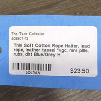 Thin Soft Cotton Rope Halter, lead rope, leather tassel *vgc, mnr pills, rubs, dirt
