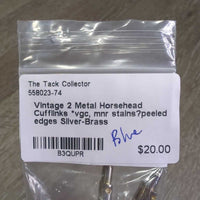 Vintage 2 Metal Horsehead Cufflinks *vgc, mnr stains?peeled edges
