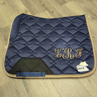 Quilt Dressage Saddle Pad, padded wither, "LRF" *vgc, clean, v.mnr hair, mnr edge stains
