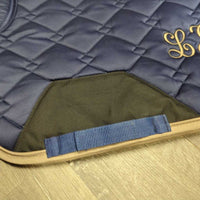 Quilt Dressage Saddle Pad, padded wither, "LRF" *vgc, clean, v.mnr hair, mnr edge stains

