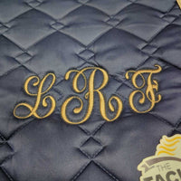 Quilt Dressage Saddle Pad, padded wither, "LRF" *vgc, clean, v.mnr hair, mnr edge stains
