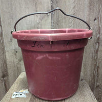 Flat Backed Plastic Bucket, handle *gc/fair, clean, residue, warped handle, scuffs, chewed, scrapes, faded
