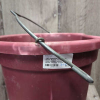 Flat Backed Plastic Bucket, handle *gc/fair, clean, residue, warped handle, scuffs, chewed, scrapes, faded
