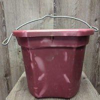 Flat Backed Plastic Bucket, handle *gc/fair, clean, residue, warped handle, scuffs, chewed, scrapes, faded
