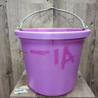 Flat Backed Plastic Bucket, handle *vgc/gc, clean, scuffs, scratches, chews, stains, paint
