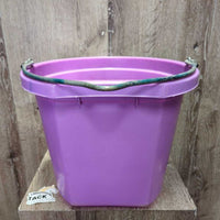 Flat Backed Plastic Bucket, handle *vgc/gc, clean, scuffs, scratches, chews, stains, paint
