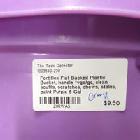 Flat Backed Plastic Bucket, handle *vgc/gc, clean, scuffs, scratches, chews, stains, paint
