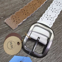 Scalloped Punch-Detail Leather Belt, keeper, tags *new, mnr stains, dents
