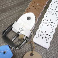 Scalloped Punch-Detail Leather Belt, keeper, tags *new, mnr stains, dents
