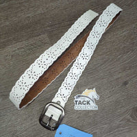 Scalloped Punch-Detail Leather Belt, keeper, tags *new, mnr stains

