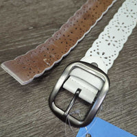 Scalloped Punch-Detail Leather Belt, keeper, tags *new, mnr stains
