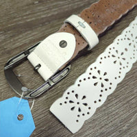 Scalloped Punch-Detail Leather Belt, keeper, tags *new, mnr stains
