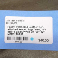 Fancy Stitch Rsd Leather Belt, attached keeper, tags *new, mnr scuffs
