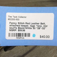 Fancy Stitch Rsd Leather Belt, attached keeper, tags *new, mnr scuffs
