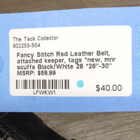 Fancy Stitch Rsd Leather Belt, attached keeper, tags *new, mnr scuffs
