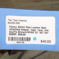 Fancy Stitch Rsd Leather Belt, attached keeper, tags *new, mnr scuffs
