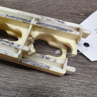 2 Plastic Keyhole Track Jump Standard Attachments *gc, 1 broken end, discoloured, scuffed, mnr dirt, stains
