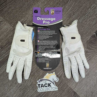 Pr Synthetic Dressage Show Gloves, board, bag *new, mnr dirt, stained/dingy, rubs
