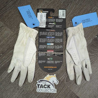 Pr Synthetic Dressage Show Gloves, board, bag *new, mnr dirt, stained/dingy, rubs
