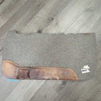 Thin Wool Felt Covered Neoprene Western Saddle Pad, leather, cut out spine *gc/fair, dirt, thicks sweat residue, rubs, stains, scrapes, hairy, clumpy
