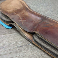 Thin Wool Felt Covered Neoprene Western Saddle Pad, leather, cut out spine *gc/fair, dirt, thicks sweat residue, rubs, stains, scrapes, hairy, clumpy
