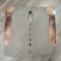 Thin Wool Felt Covered Neoprene Western Saddle Pad, leather, cut out spine *gc/fair, dirt, thicks sweat residue, rubs, stains, scrapes, hairy, clumpy

