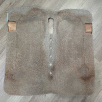 Thin Wool Felt Covered Neoprene Western Saddle Pad, leather, cut out spine *gc/fair, dirt, thicks sweat residue, rubs, stains, scrapes, hairy, clumpy
