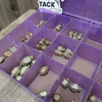 Cork Kit: 45 Assr't Corks ( square, hexagon, bullet), wrench, tool, fine screw driver, plastic box *gc, worn down corks, cracked plastic, dirt, rust, scratches
