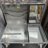 Light Aluminum Tack Trunk: 2 keys, wheels, tray, 4 hooks, saddle rack, cabinet *vgc/xc, clean, mnr residue, stains & scratches, all clasps work!
