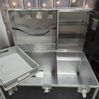 Light Aluminum Tack Trunk: 2 keys, wheels, tray, 4 hooks, saddle rack, cabinet *vgc/xc, clean, mnr residue, stains & scratches, all clasps work!
