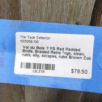 FS Rsd Padded Bridle, Braided Reins *vgc, clean, rubs, oily, scrapes, rubs
