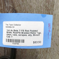 FS Rsd Padded Bridle, Rsd/FS Braided Reins *vgc, clean, rubs, scrapes, v.oily
