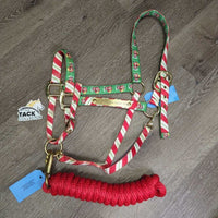 Christmas Set: Nylon Halter, adj, snap, nylon lead rope, name plate *xc/vgc, clean, mnr dirt, stains
