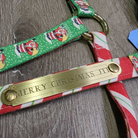 Christmas Set: Nylon Halter, adj, snap, nylon lead rope, name plate *xc/vgc, clean, mnr dirt, stains
