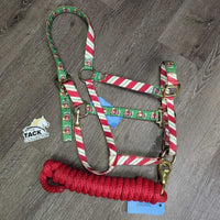 Christmas Set: Nylon Halter, adj, snap, nylon lead rope, name plate *xc/vgc, clean, mnr dirt, stains
