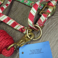 Christmas Set: Nylon Halter, adj, snap, nylon lead rope, name plate *xc/vgc, clean, mnr dirt, stains

