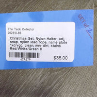 Christmas Set: Nylon Halter, adj, snap, nylon lead rope, name plate *xc/vgc, clean, mnr dirt, stains
